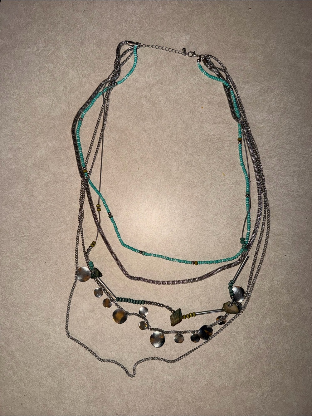 Vintage Western Turquoise Beaded & Silver Multi-Strand Necklace